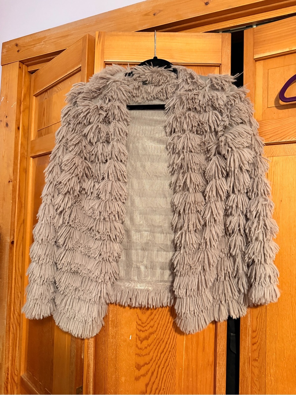 audrey Taupe Shag Faux-Fur Fringe Jacket